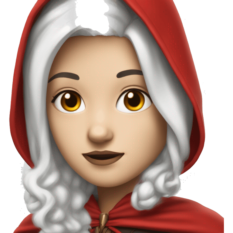 The white girl with white hair in the red cape and red hood. emoji