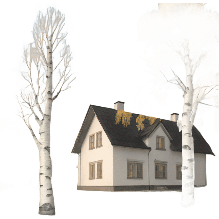 birch trees next to swedish villa emoji