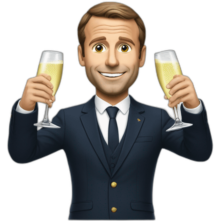 Macron buvant une coupe de champagne emoji