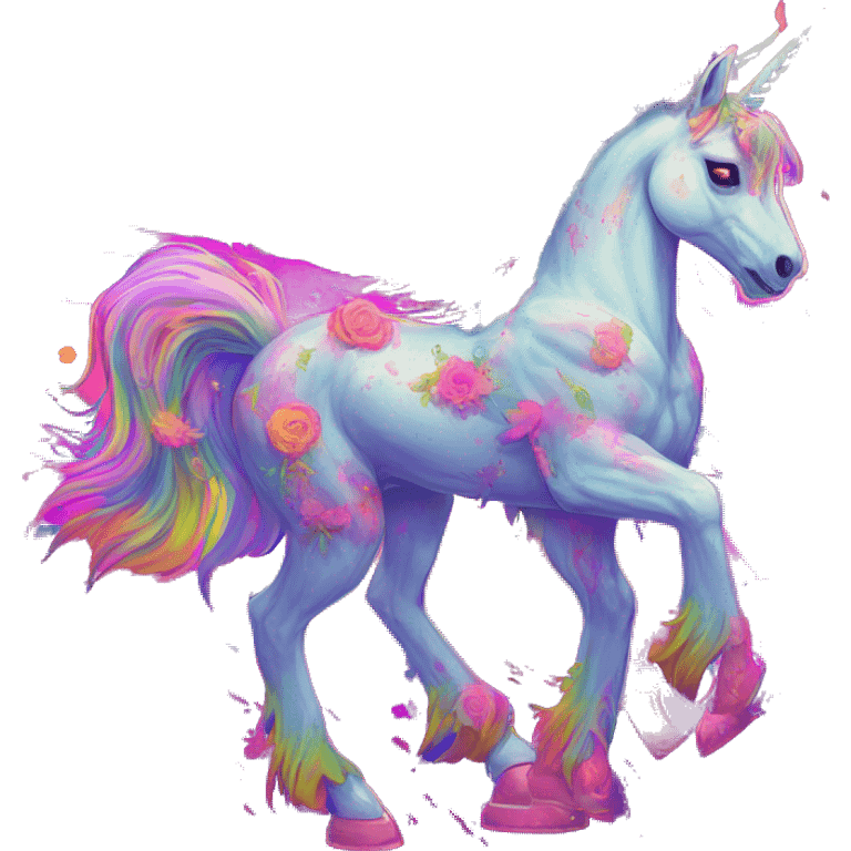 Zombie Pegasus unicorn psychedelic flowers floral groovy art neon rave raving emoji