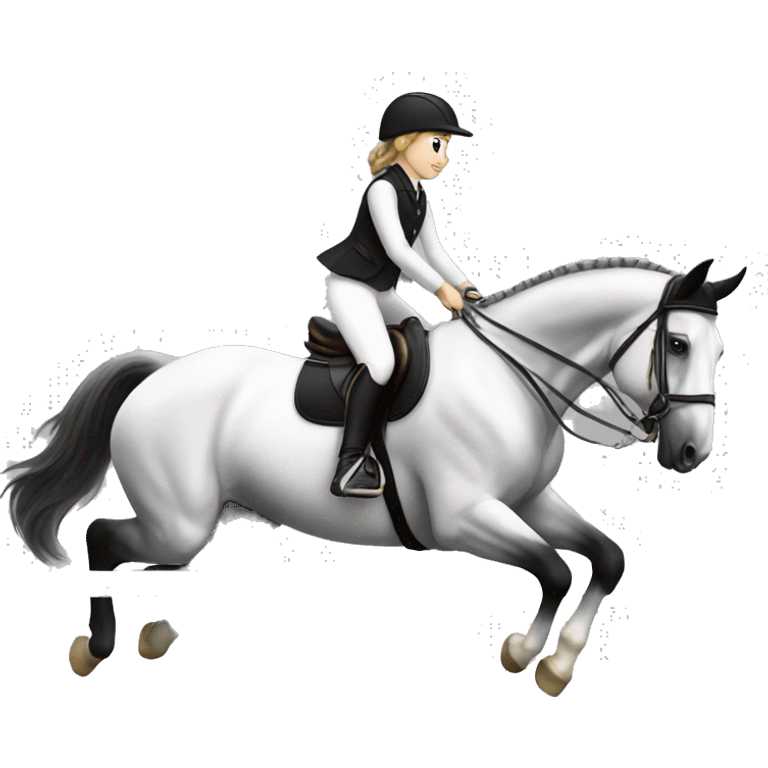 a girl showjumping a black and white horse emoji