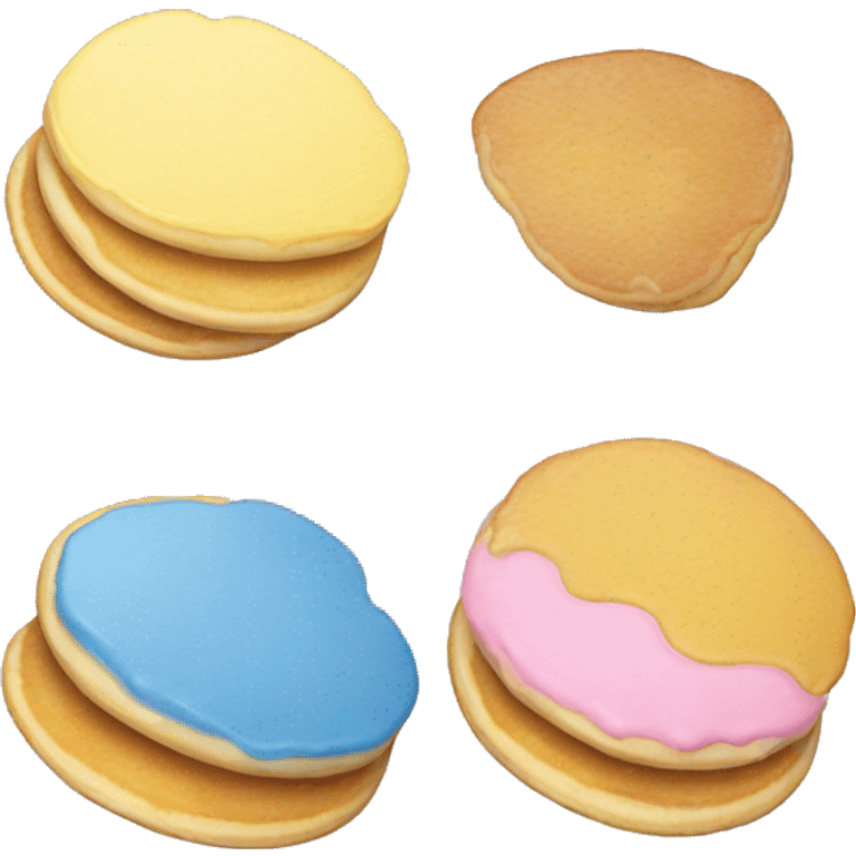 Pan cakes in blue, yellow, and pink  emoji