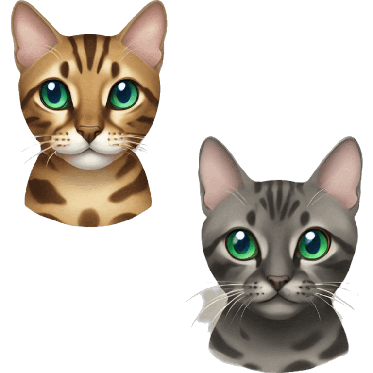 Seal Bengal cat with Blue eyes + charcoal Sepia bengal cat with Green eyes sitting  emoji