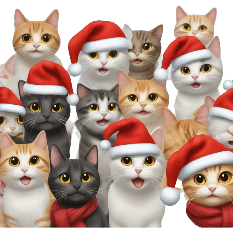 12 happy cats at a holiday party emoji