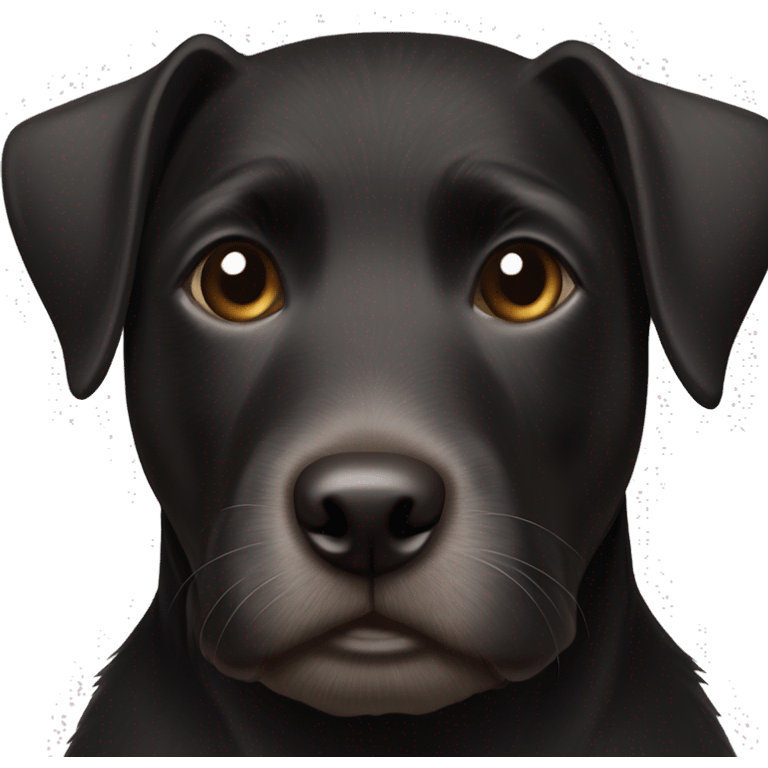 A black Patterdale Terrier dog with a white patch on its chest and brown eyes. emoji