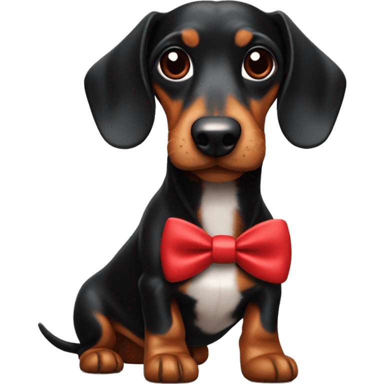 Black and Tan sausage dog with a red bow tie emoji