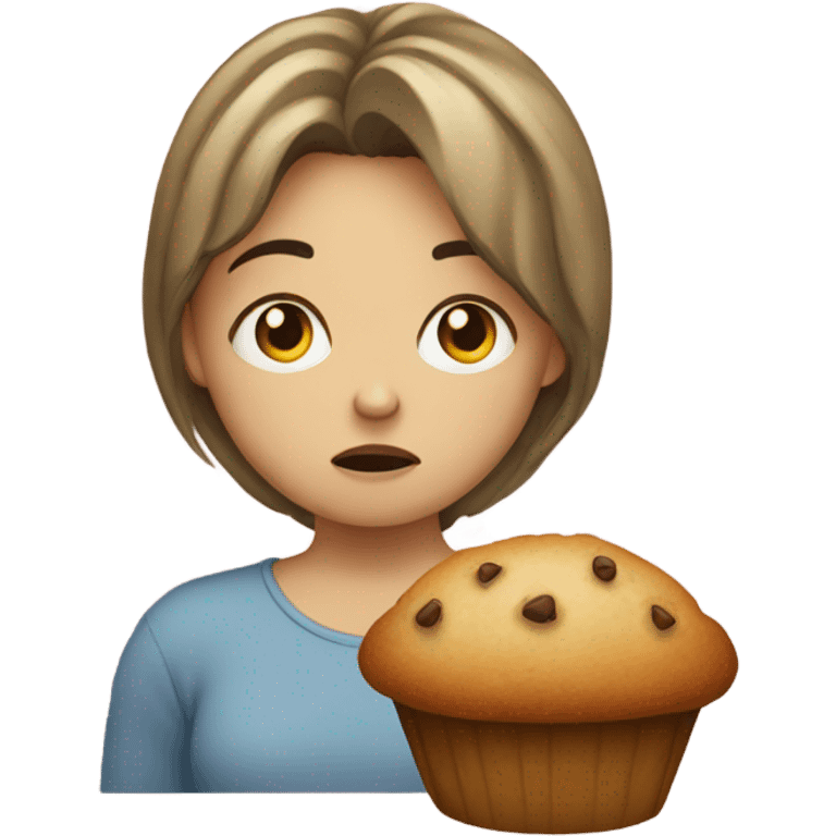 Sad girl with muffin emoji