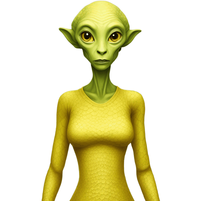 a reptilian alien woman full body, in jellow dress emoji