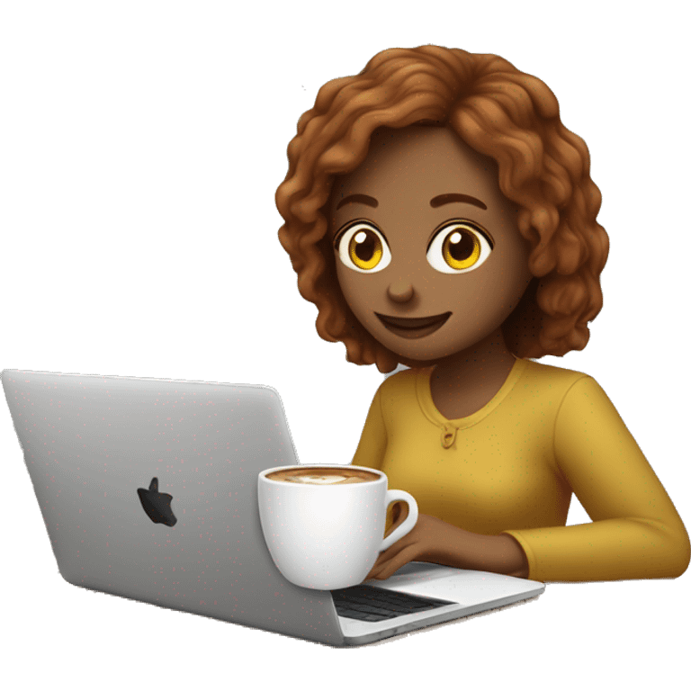 Chestnut hair girl+laptop+coffee emoji