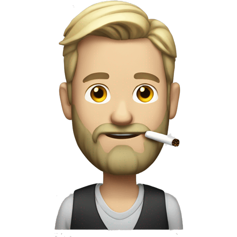 white man with a beard and ponytail, who doesnt smile, smoking a cigarette emoji