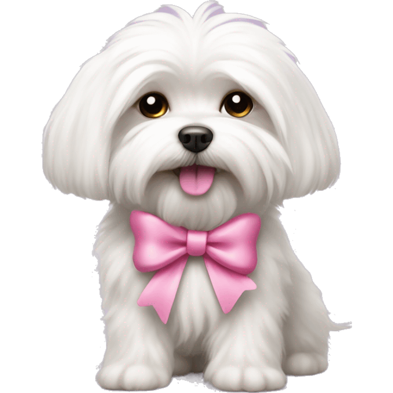 White fluffy Maltese dog with a pink bow  emoji