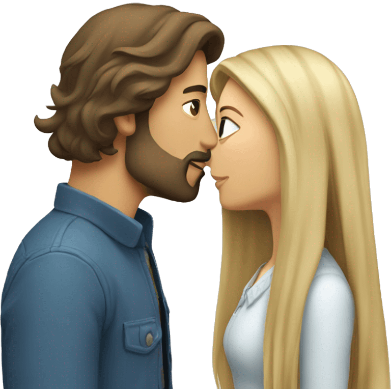 Brunette guy with beard kissing blond girl with long hair emoji