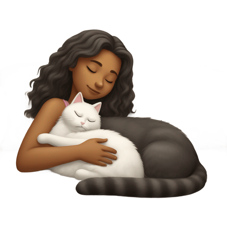 Girl and cat sleeping emoji