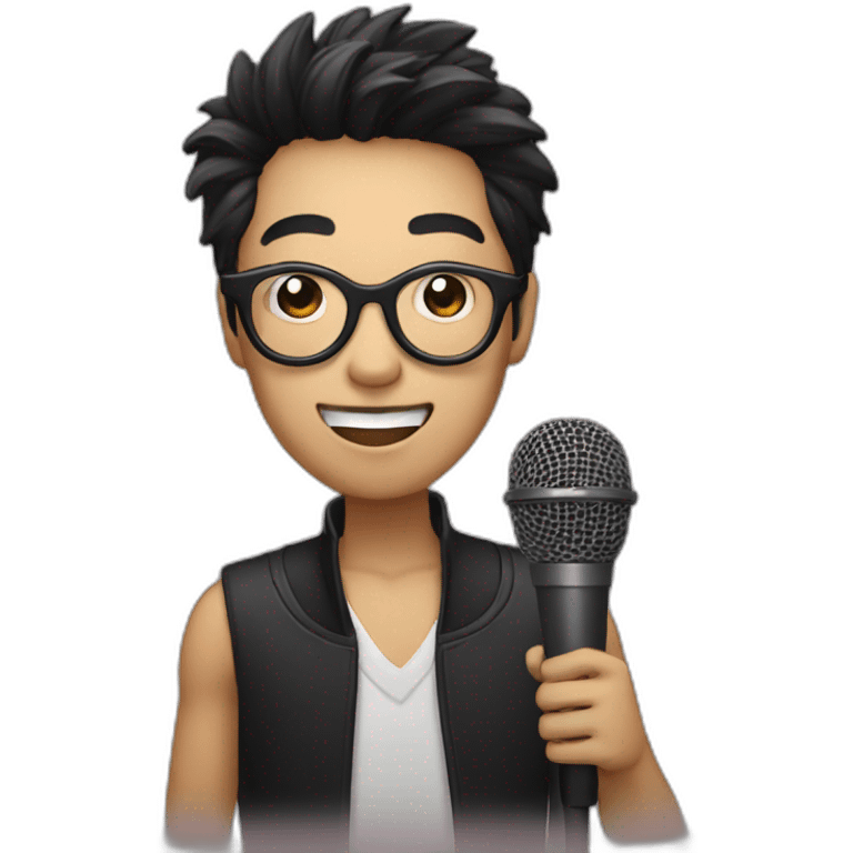 Vocalist with glasses and microphone asian emoji