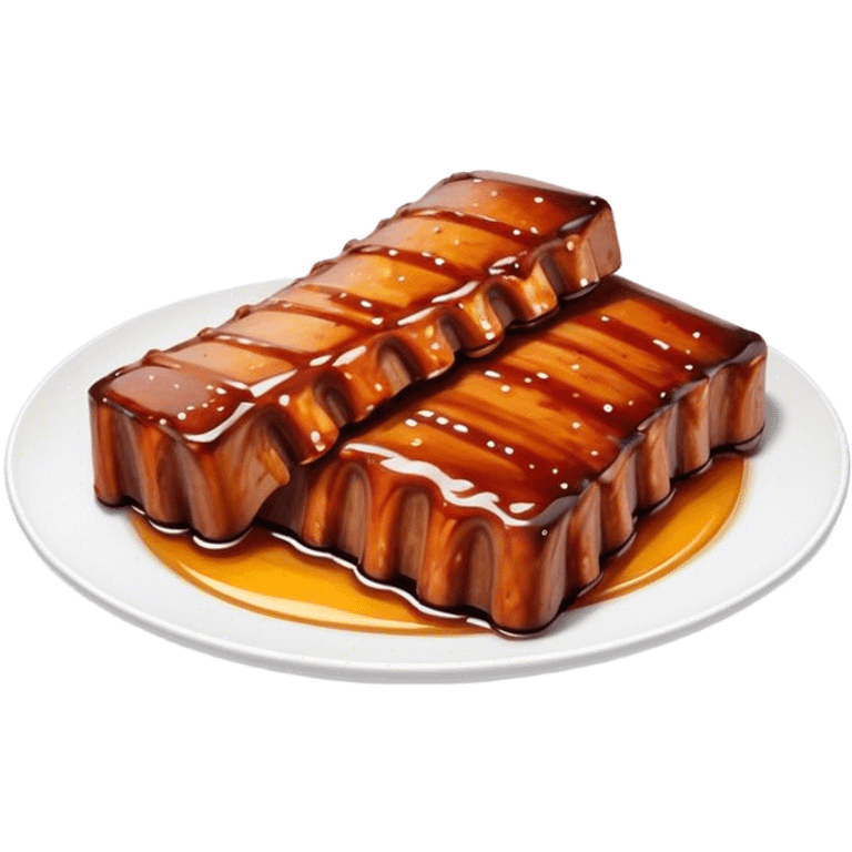 Honey Glazed BBQ Ribs Cinematic Realistic Honey Glazed BBQ Ribs Dish Emoji, depicted as a small portion of tender, honey-glazed ribs with a sticky, smoky finish, rendered with rich textures and warm, dynamic lighting. emoji