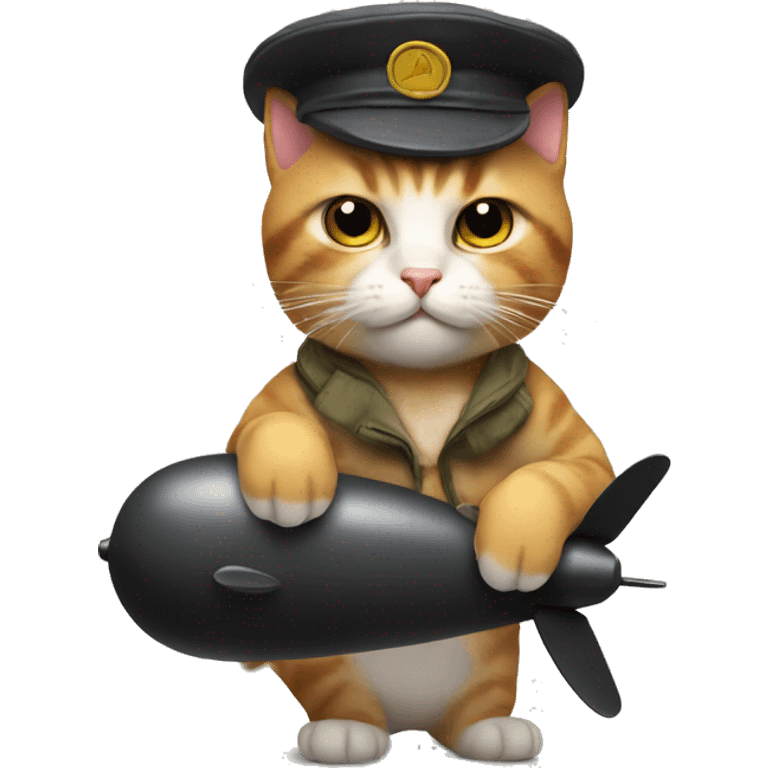 Cat with propeller hat on and bomb in hand  emoji