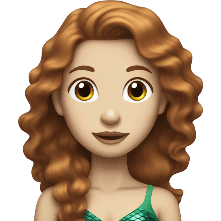 Pale mermaid with brown wavy hair and a green tail emoji