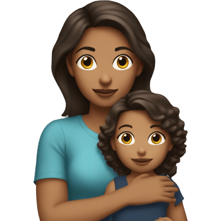 A dark Brown Haired Girl Holding a 3 year old blond Toddler emoji