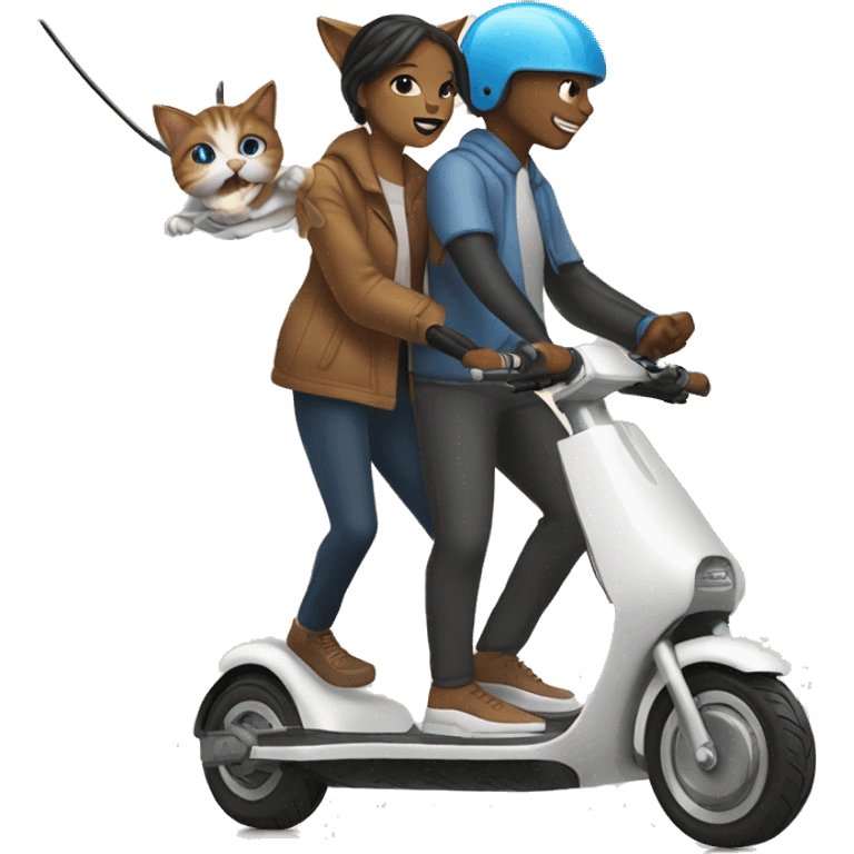 A cat couple throwing Electric Scoocter emoji