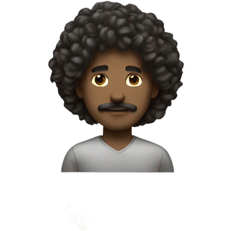 Regular white guy emoji with a black mustache and shoulder length curly hair. emoji