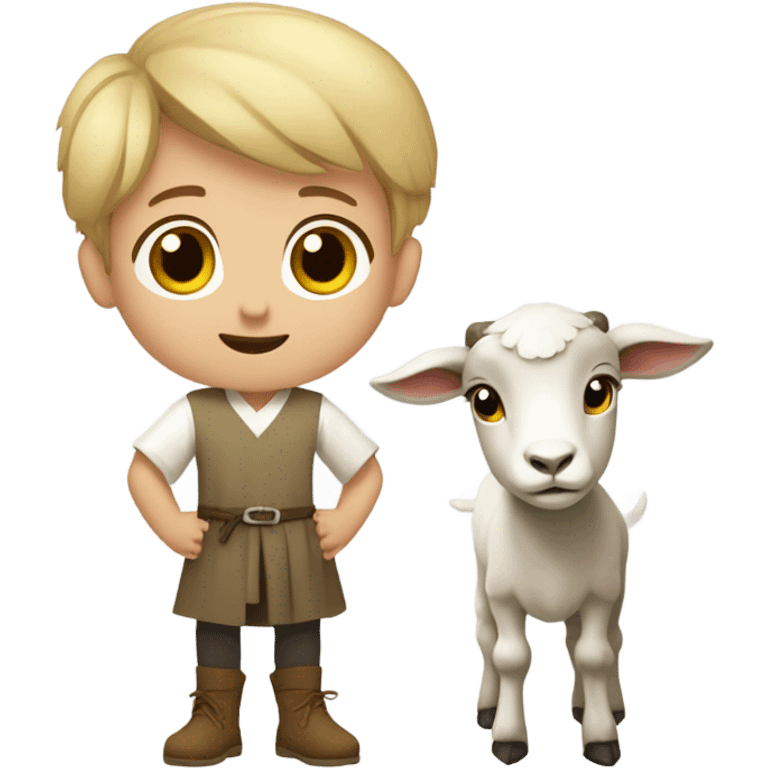 young shepherd with blond hair 10th century with short tunic and goat emoji