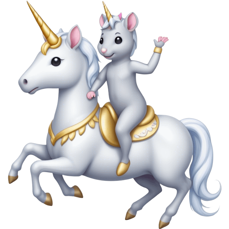 A gray mouse riding a unicorn emoji