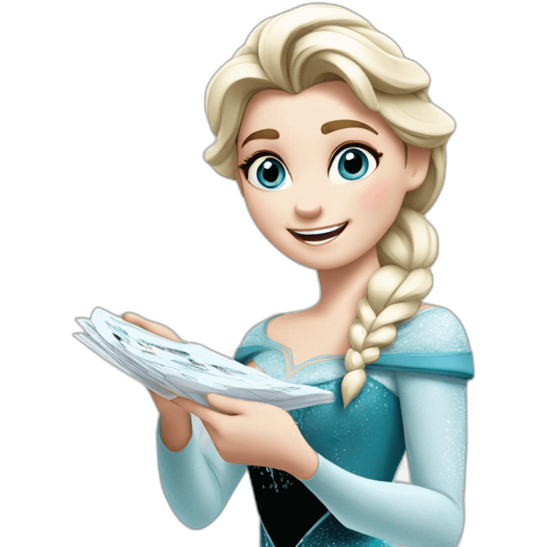 Elsa jumping of happiness holding a payslip emoji