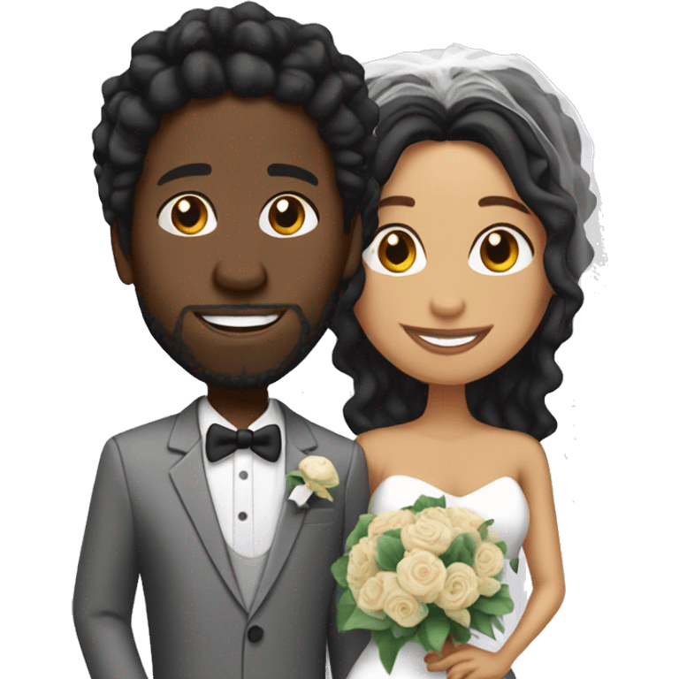 Black guy with dreads with black haired Latina getting married emoji