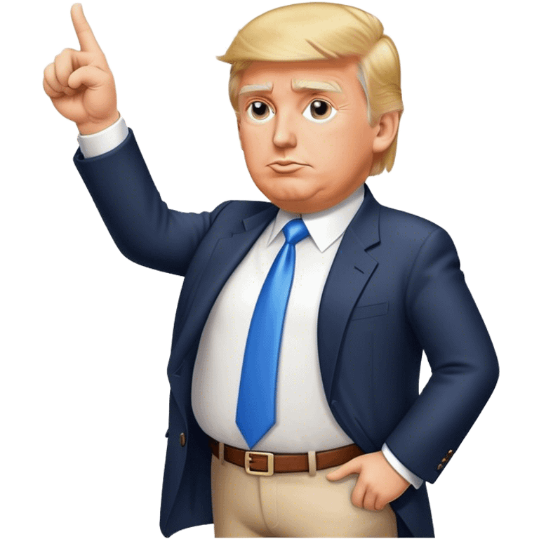 Donald Trump pointing his finger up, full-length, don't make big eyes, hyper-realistic emoji