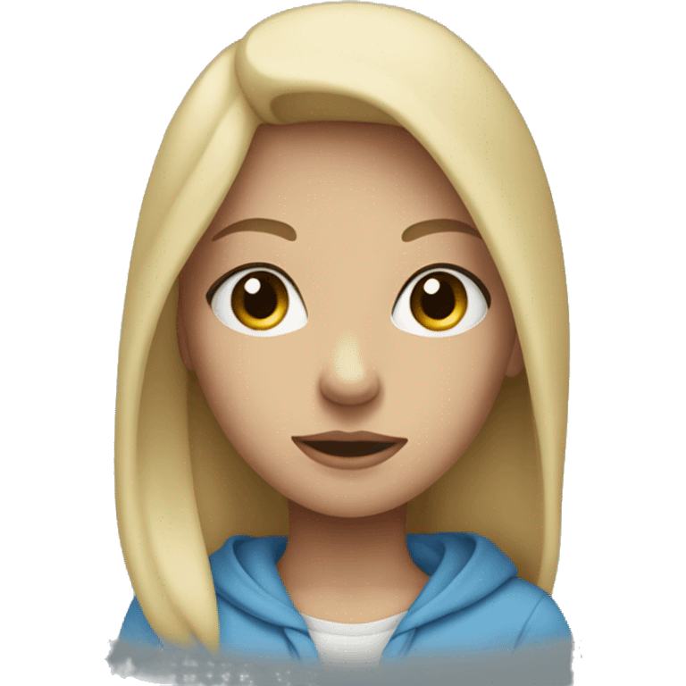 Girl wearing hoodie and baggy pants blonde and blue eyes emoji