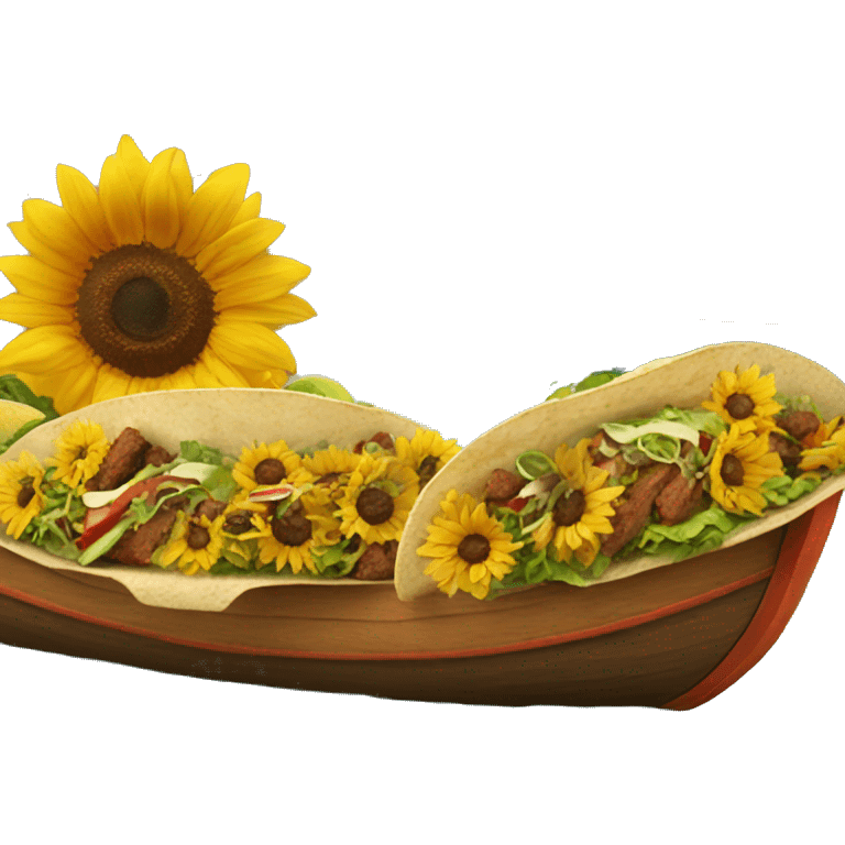 Tacos and sunflowers by a boat emoji