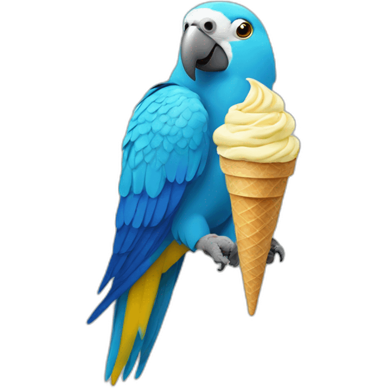 Parrot yellow and blue eating ice cream emoji