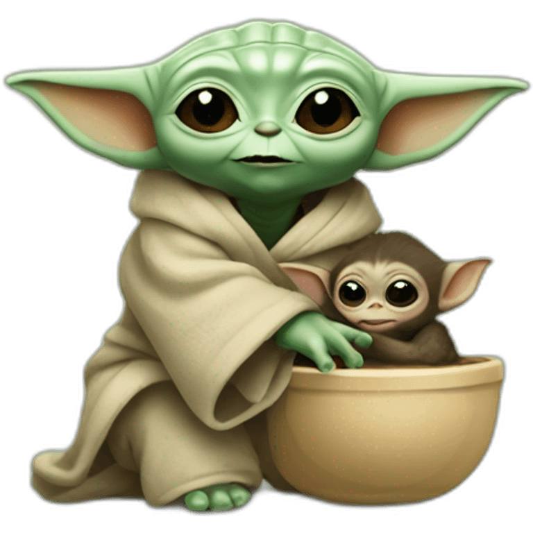 baby yoda abraçando um macaco filhote emoji