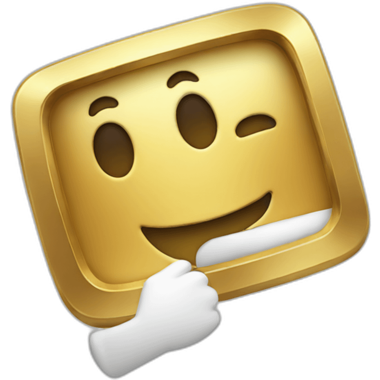 An emoji being happy holding youtube gold play button emoji