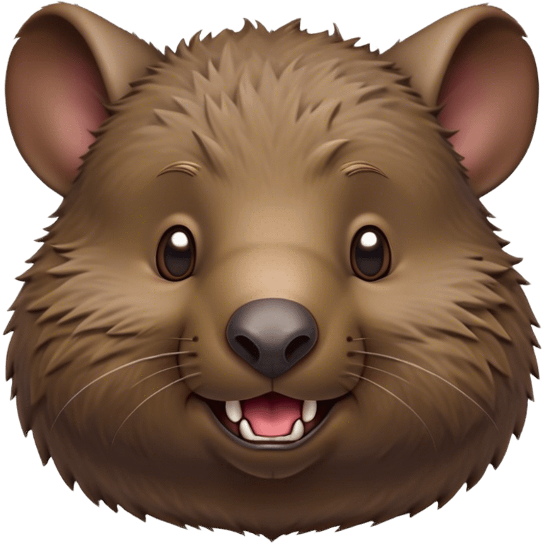 Cinematic Comical Wombat Portrait Emoji, Head tilted dramatically with an exaggeratedly amused expression, featuring a striking, glossy shaggy brown fur with bold textures and wide, expressive eyes filled with playful disbelief, Simplified yet hilariously expressive features, highly detailed, glowing with a slightly sassy glow, high shine, dramatic yet playful, stylized with an air of cheeky bush mischief, bright and endearing, soft glowing outline, capturing the essence of a spirited and over‐the‐top wombat, so meme‐worthy it feels like it could snort its way into internet fame instantly! emoji