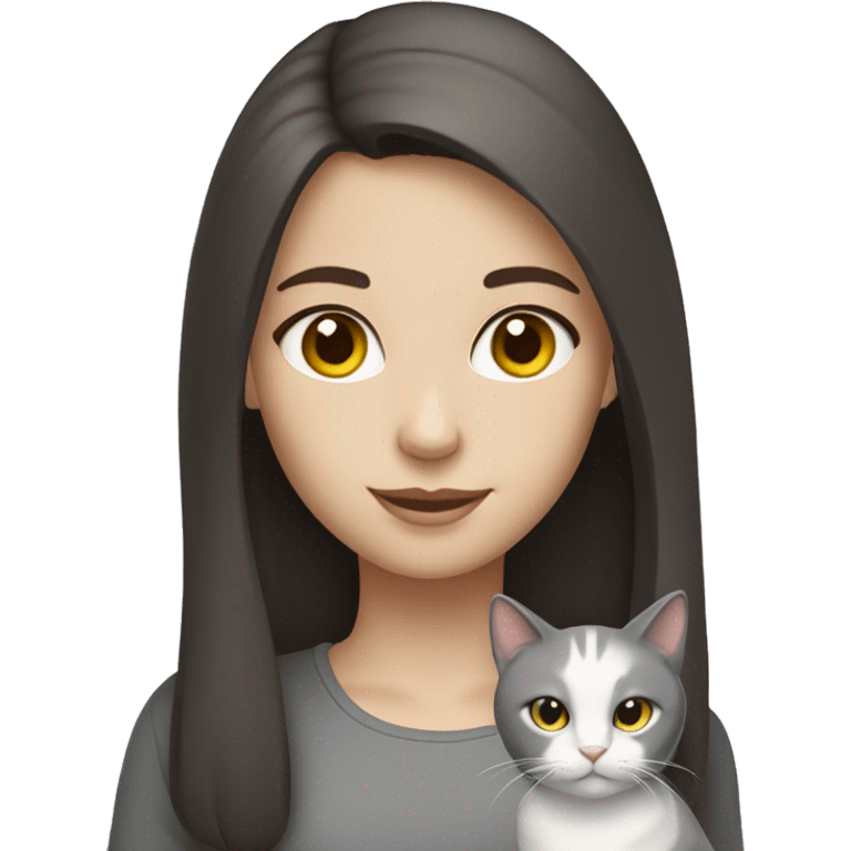 A girl with dark brown hair and white skin loves  a gray cats  emoji