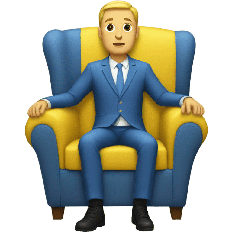 White human male in blue dress, sitting on jellow couch  emoji