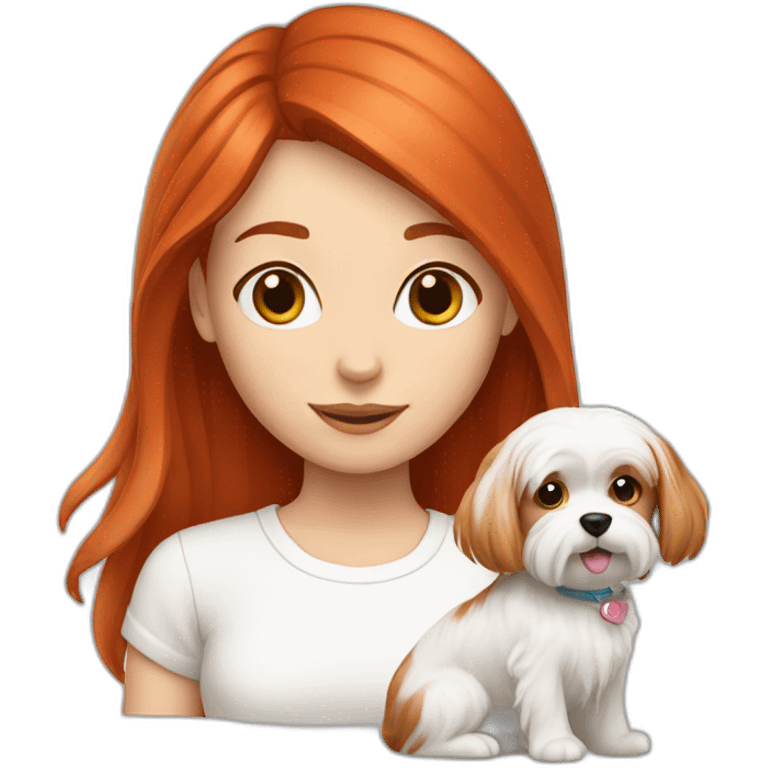 Red-haired girl with Maltese dog emoji