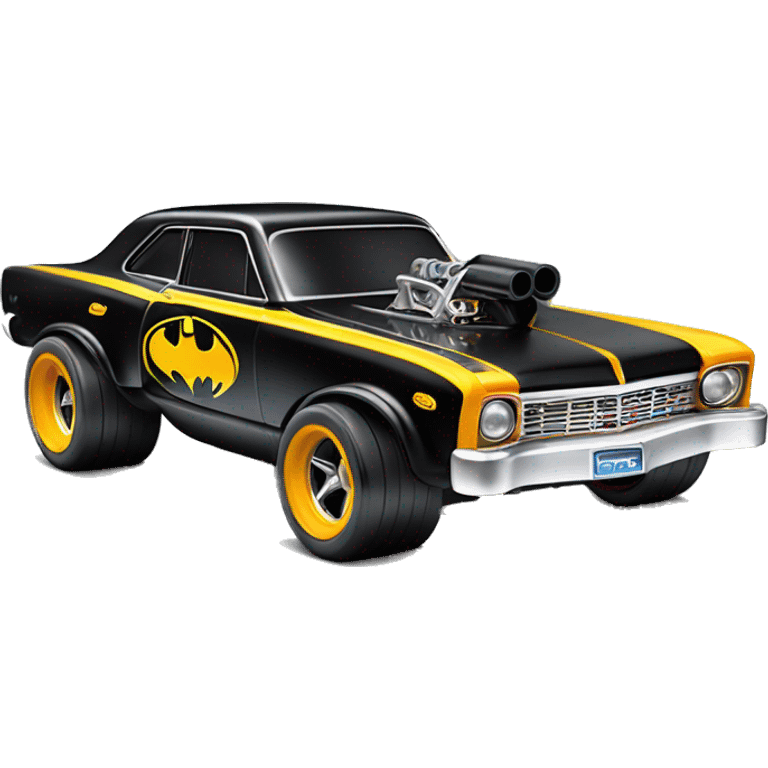 Hot wheels 69 Nova Batman’s favorite, shaped like a top fuel Dragster with exposed suspension  emoji