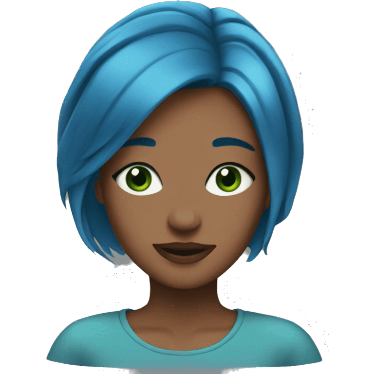 Young woman, blue hair, green eyes emoji