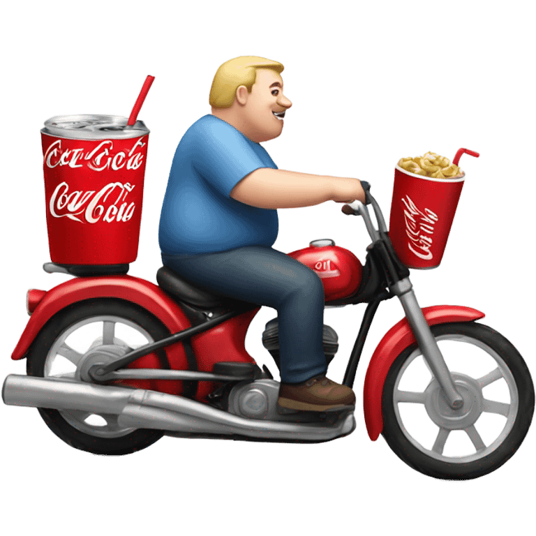 Fat white man riding a bike with a Coke emoji