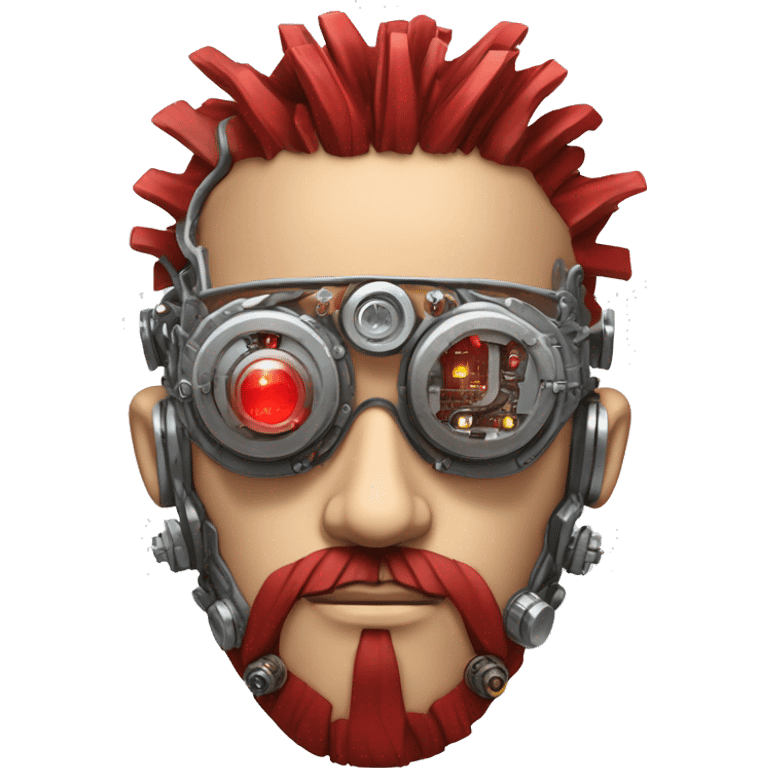 cyborg head with Silver mohawk, red steampunk goggles, long red beard and circuits emoji