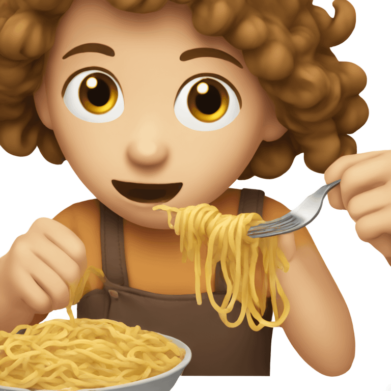 Little girl with brown hair eating spaghetti  emoji