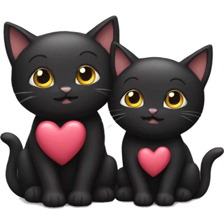 Two black cats being cuddly with hearts over their heads emoji