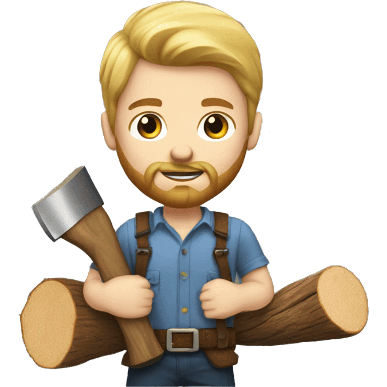 young white man lumberjack with beard blond hair chopping firewood emoji