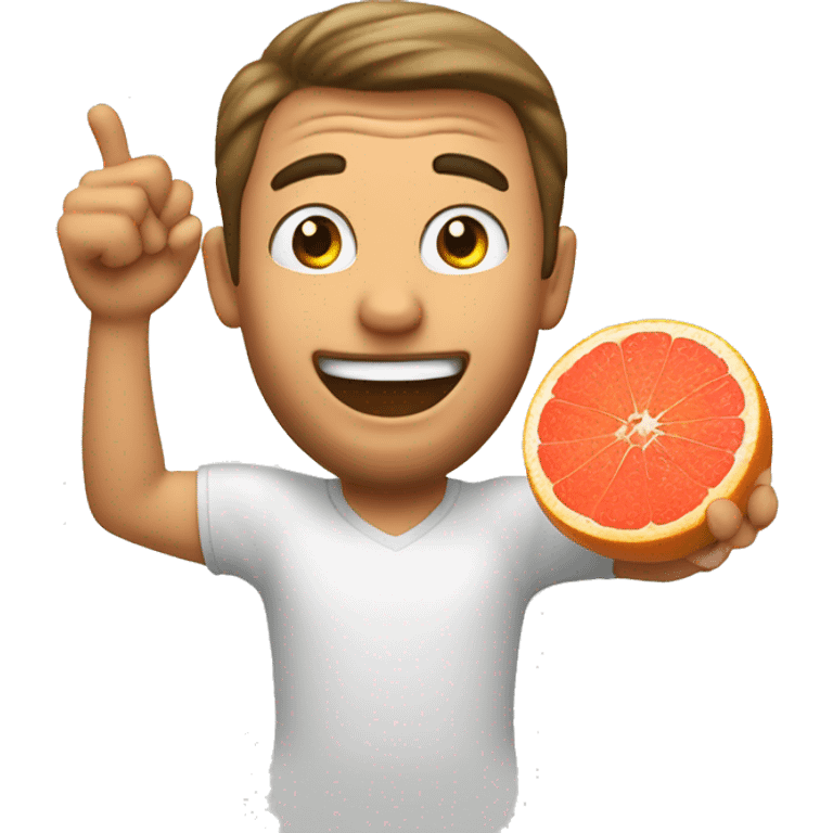 Excited man holding a grapefruit emoji