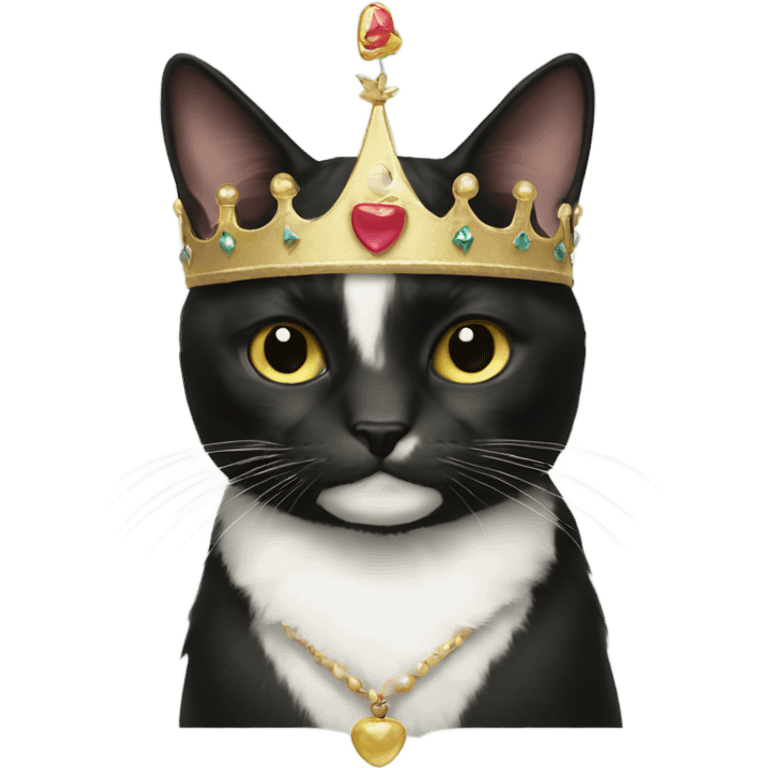 Tuxedo cat wearing a crown  emoji