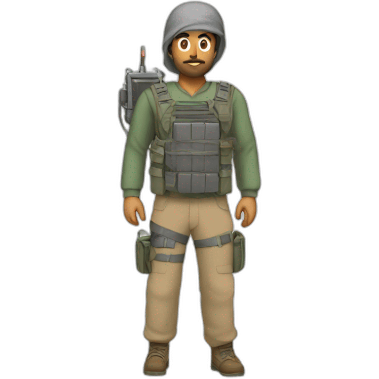 arab man wearing a plate carrier with many electrical wires crossing the pockets and a single analog clock emoji