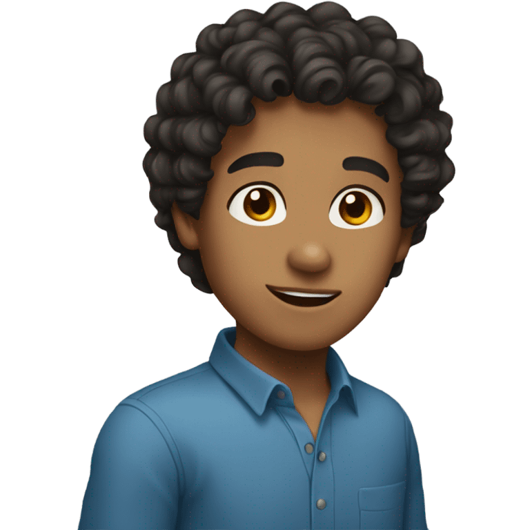 a boy with dark curly hair hes a light tan and has a blue shirt emoji