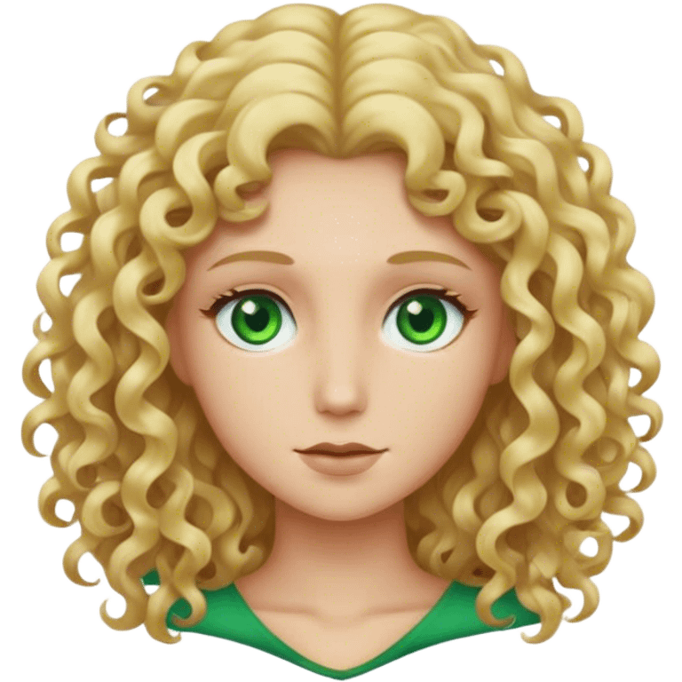 Blonde curly long hair, fair skin, green eyes and slim  emoji